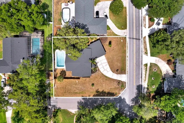 Aerial View Showcasing Large Lot, Pool & Outdoor Living Space
