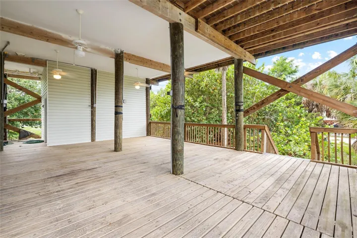 Large raised deck, storage room in the background