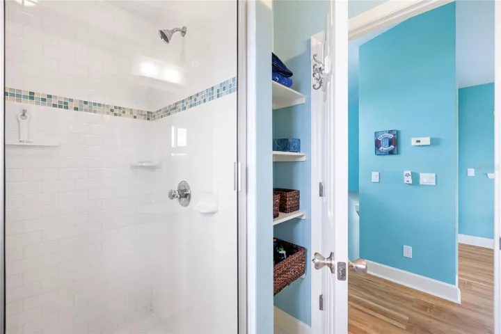 Glass front, walk-in shower