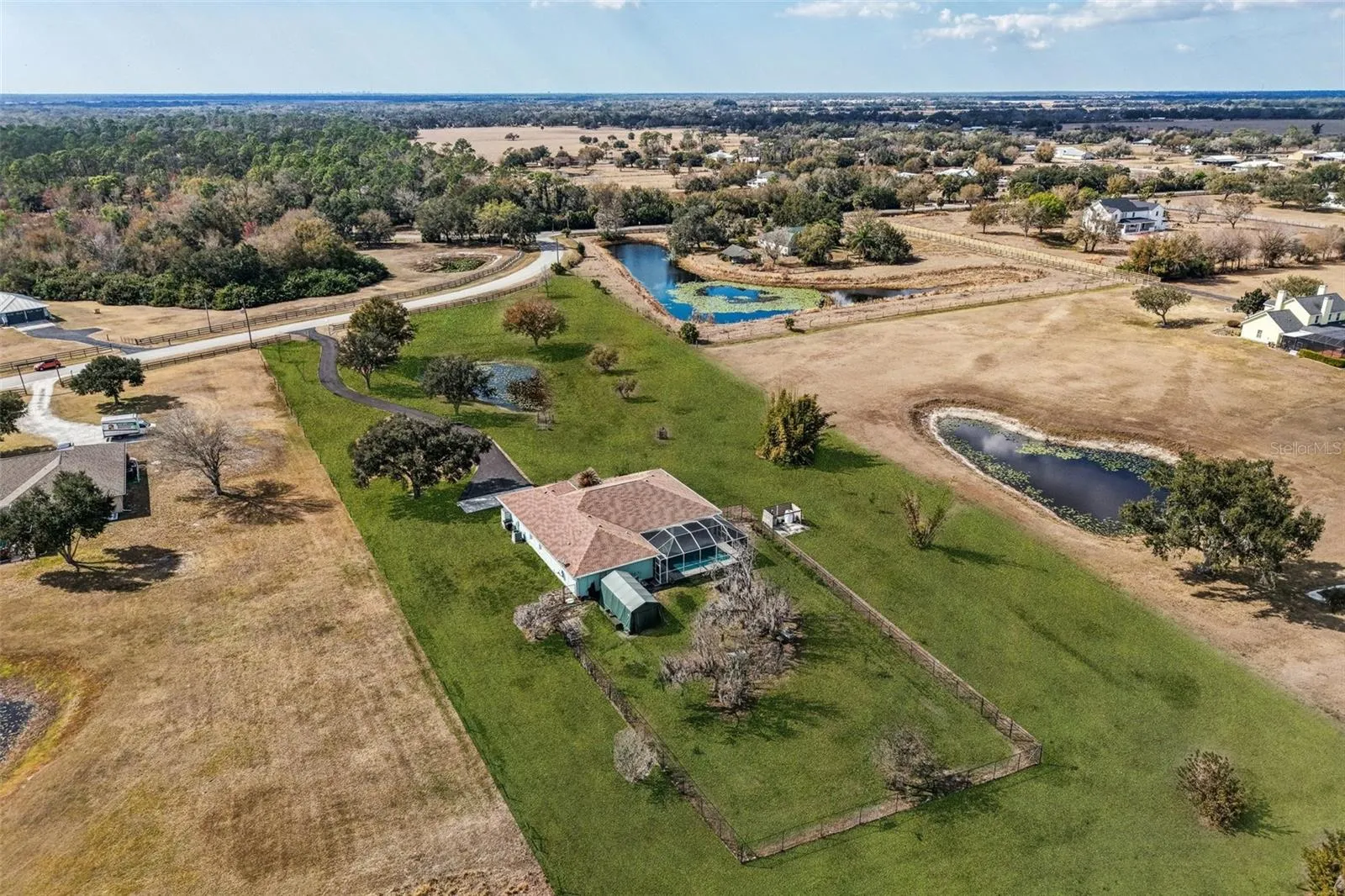 Property shown in green, facing west towards Sarasota downtown and beaches.