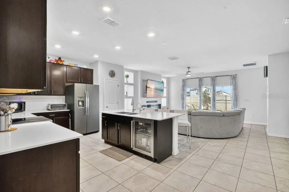Kitchen and Family room.