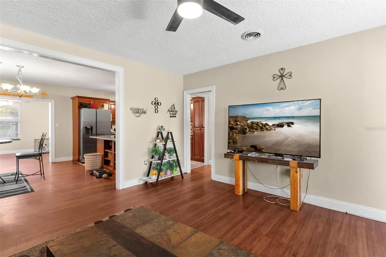 Living room into dining room