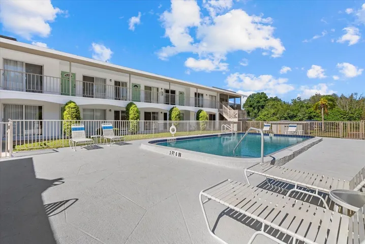 Large community pool just outside the door