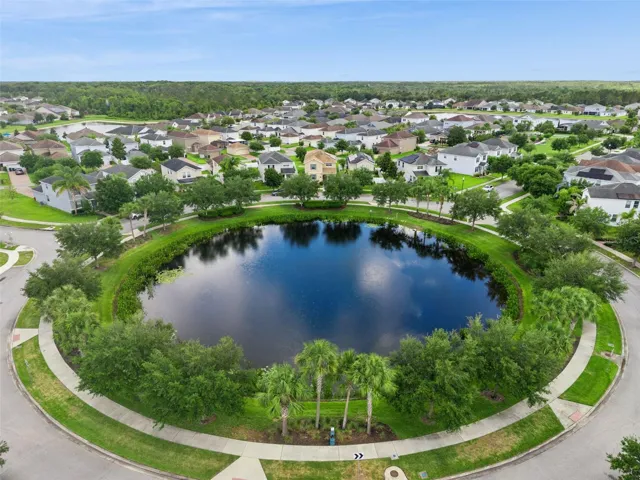 Aerial, pond in front of house