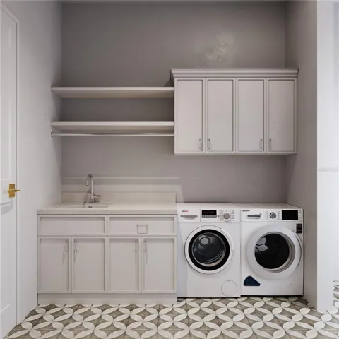 Laundry Room with built-in cabinetry