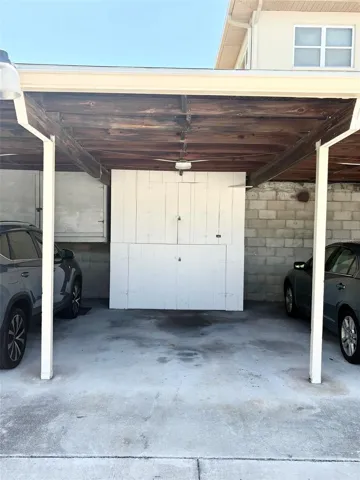 Covered parking space and storage units