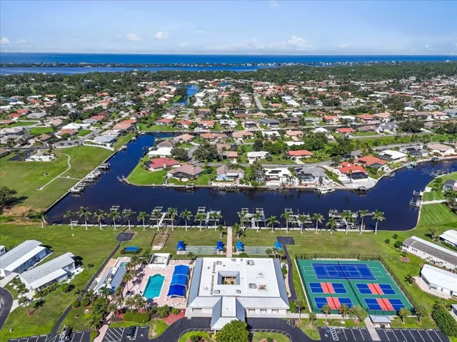 aerial view of marina and amenities