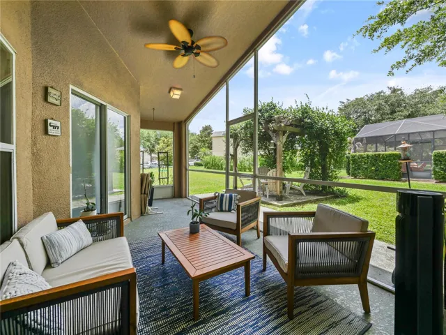 Screened-in back covered porch