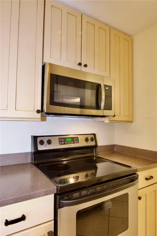Kitchen with solid wood cabinets.