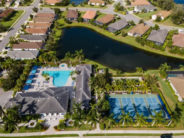 Clubhouse, fitness center, main pool, spa, 4 pickleball courts, bocce