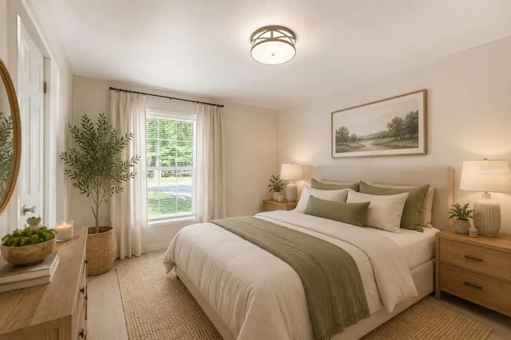 Virtually staged primary bedroom.