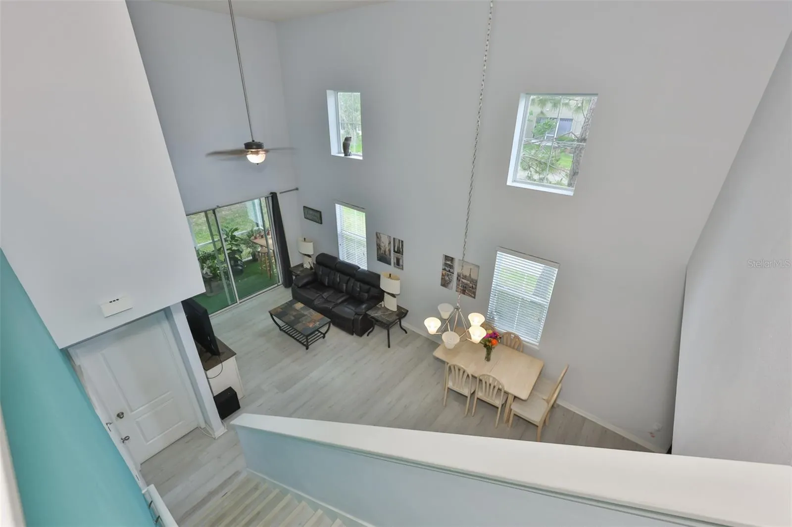 Stairway looking into living room