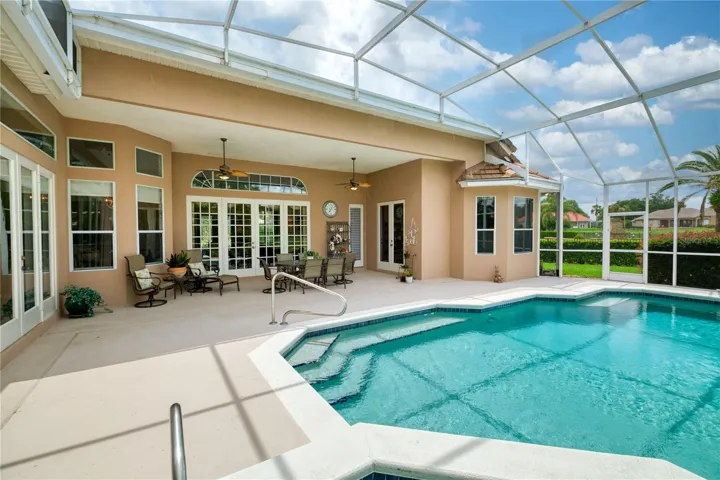 Wonderful covered entertaining space with access via family room, living room and primary bedroom