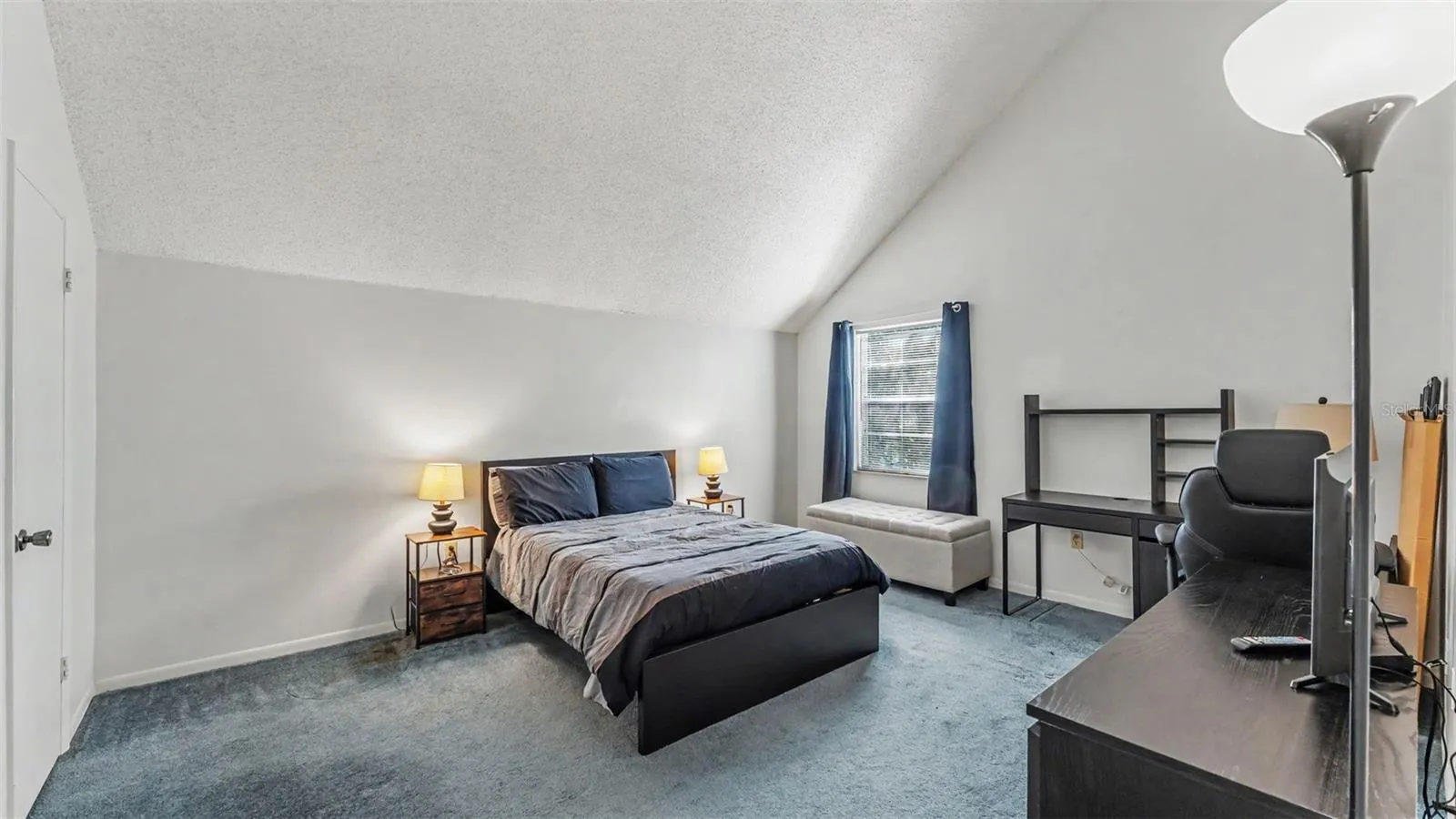 spacious bedroom suite with vaulted ceilings
