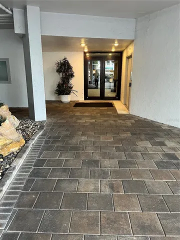 North entrance to lobby from parking lot.