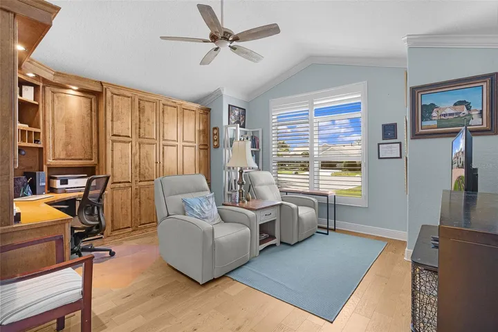 Front office / bedroom with built-in closet, built in office & murphy bed. There is also a mini-split in this room for added comfort.