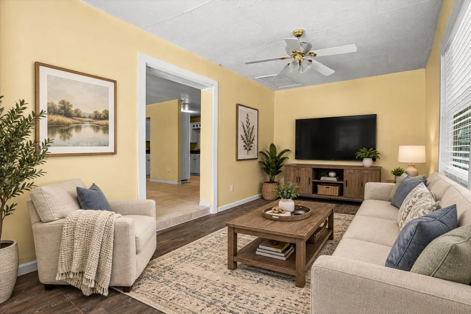 Virtually staged family room