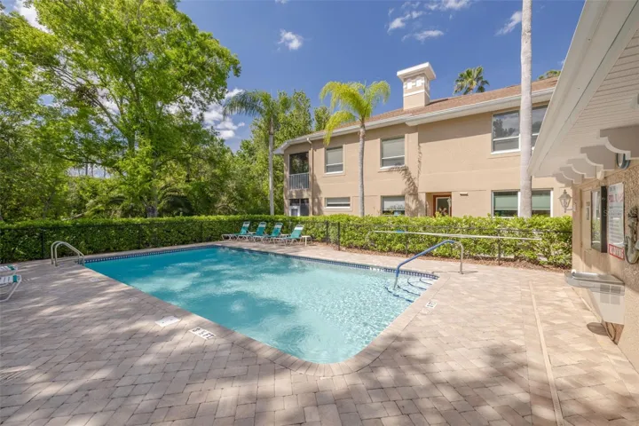 Heated community pool with restrooms