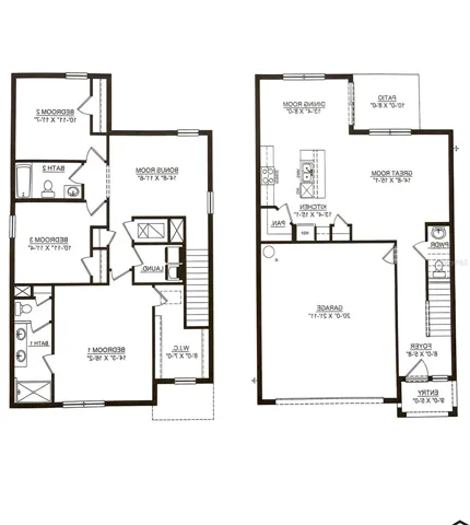 Smart two-story layout featuring open concept great room, large kitchen with pantry, bonus room, spacious owner's suite with walk-in closet. The Darwin at Evergreen Bradenton FL