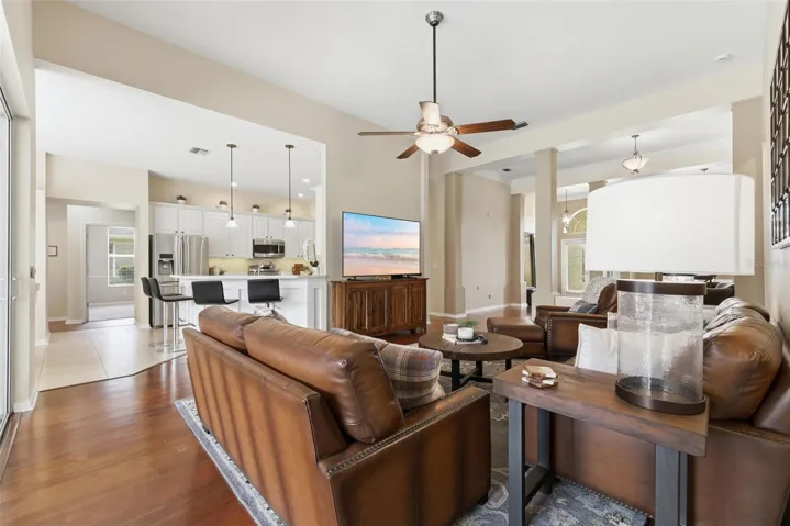 Large living area with pool access