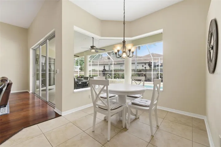 Kitchen dining area with aquarium window