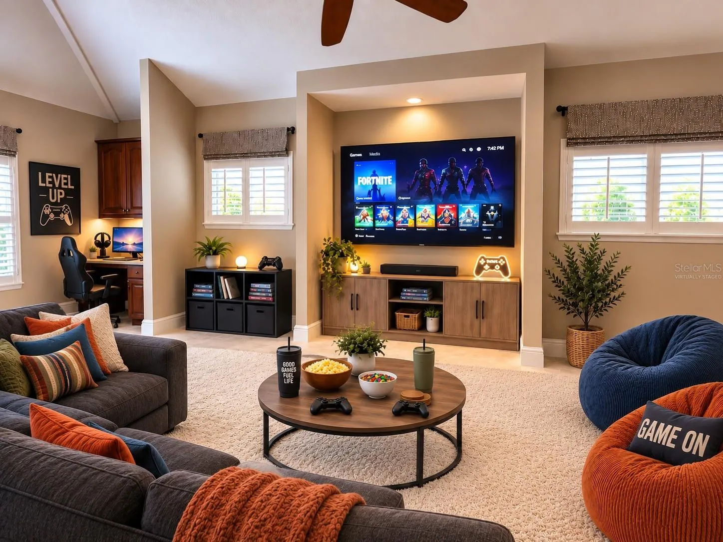This photo has been virtually staged. Option 3 is to use the room as a great retreat for watching movies or your favorite shows.