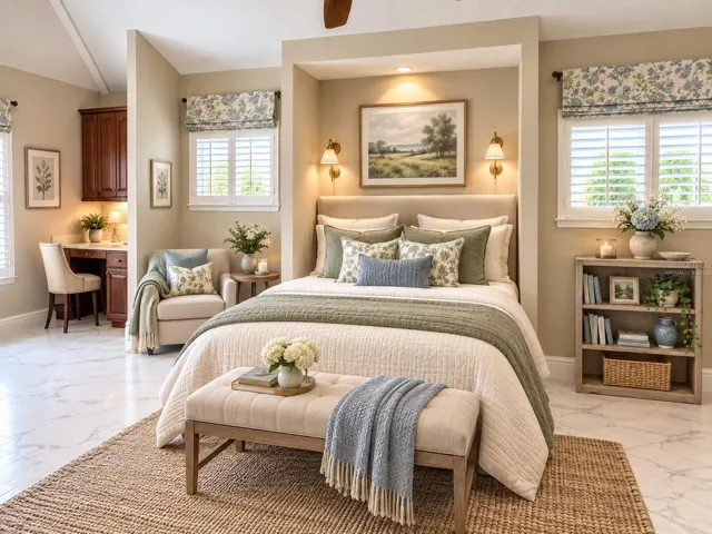 This photo has been virtually staged. The bonus room/fifth bedroom shows the functionality of this rooom.