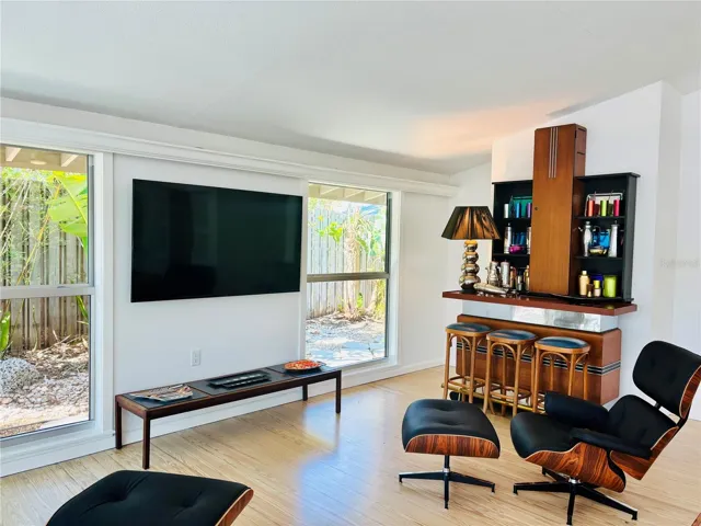 living room with bar area