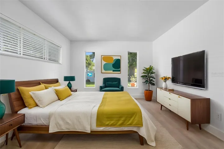 Virtually staged primary bedroom