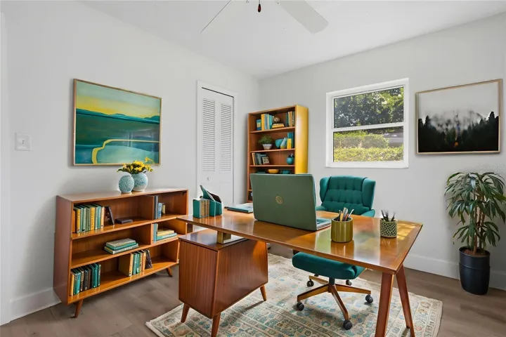 Virtually staged bedroom as an office