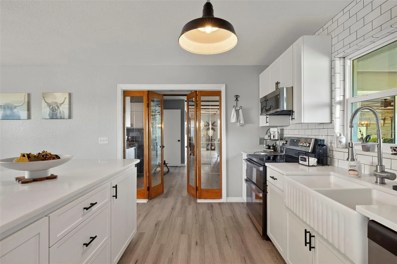 French door with glass sidelites leading to the Living Room and Dining Room