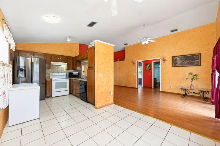 Open living and dining.