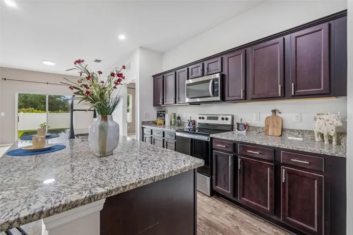 Hugh Kitchen features Oversized Island upgraded faucet and walk in pantry