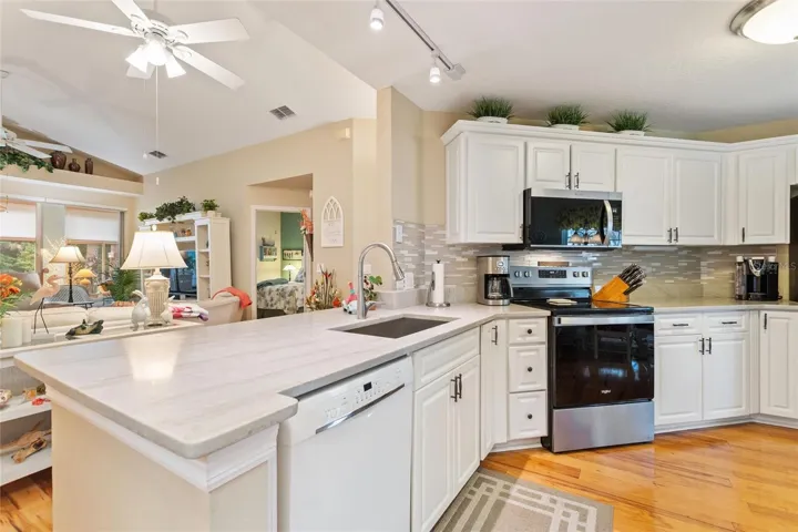 Newer Quartz counter tops, backsplash, appliances, sink & faucet