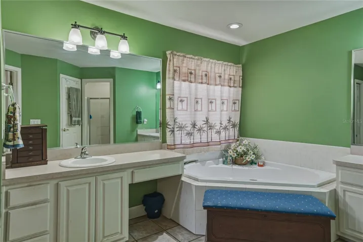 The west vanity has a knee area for the make-up chair.