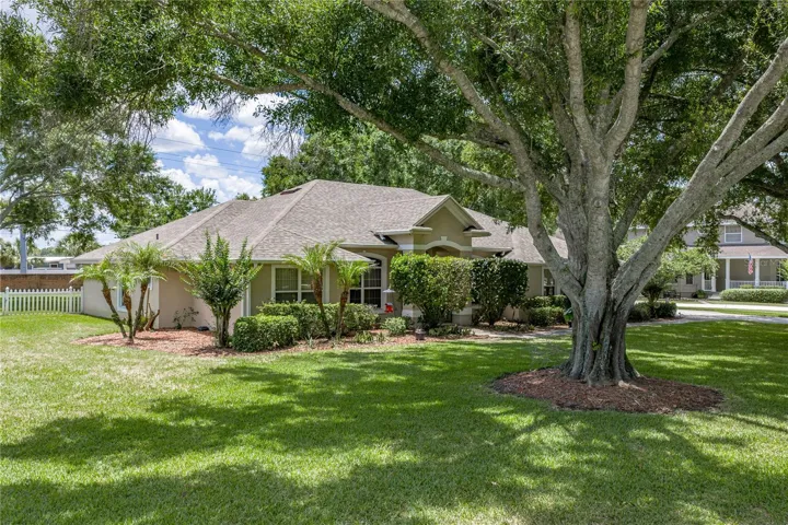 The quality landscaping enhances the curb appeal.