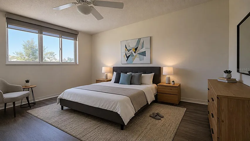 Virtually staged primary bedroom