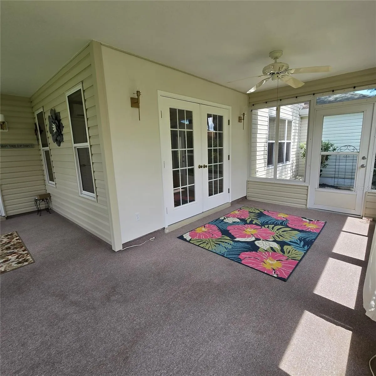 Enclosed Lanai View of Windos & French Doors to Dinning Area