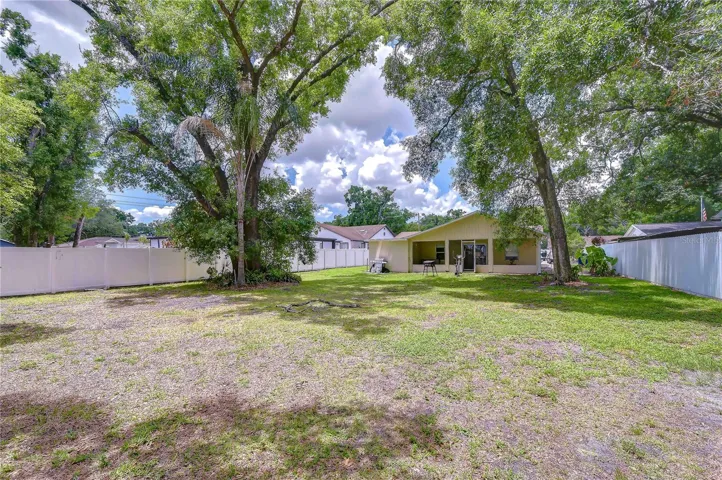Huge backyard with mature landscaping