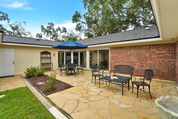 Expansive stone patio.