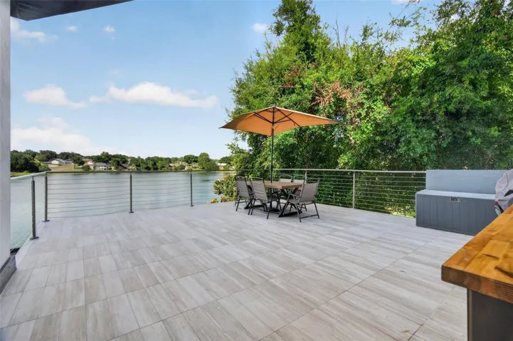 Gorgeous tiled terrace on main floor overlooking Lake Louise!