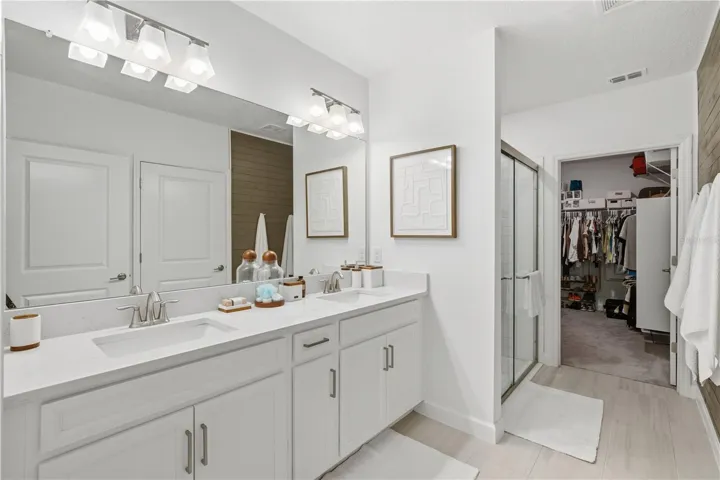 Primary ensuite bathroom with shower and walk-in closet