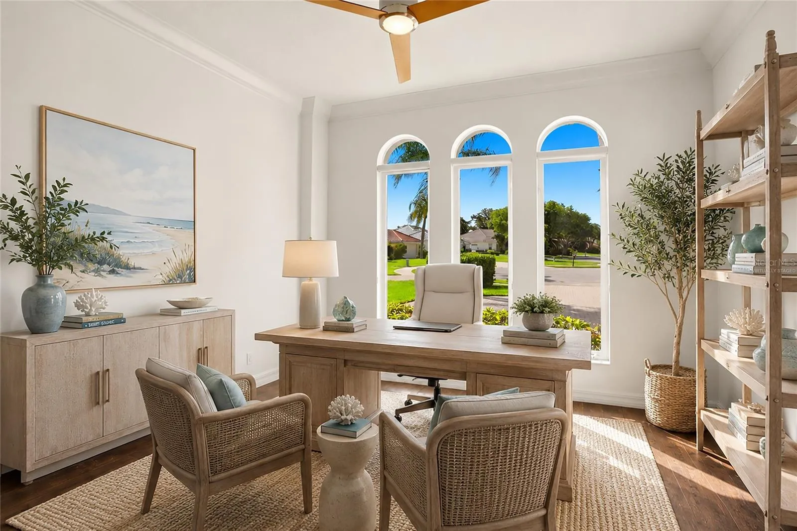 This photo is virtually staged. The first-floor office is conveniently located near the front entry and includes a closet, offering the flexibility to function as an additional bedroom/nursery if desired.