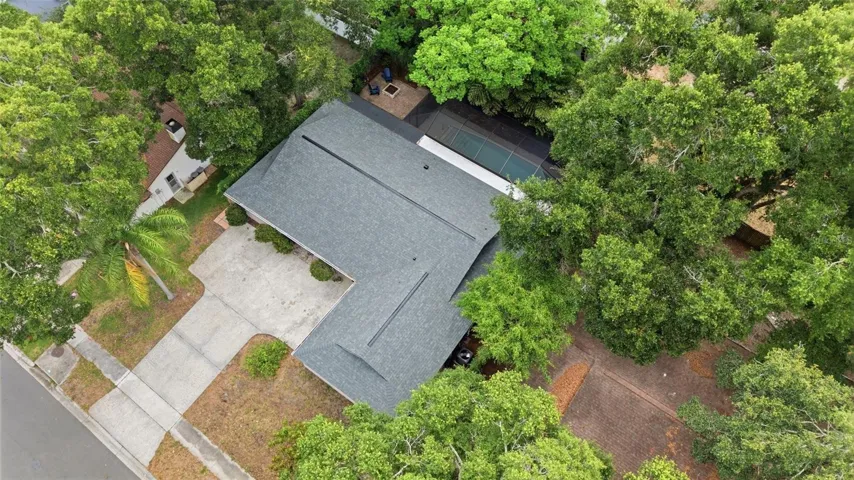 Aerial - New Roof - Pool & Extended Patio View