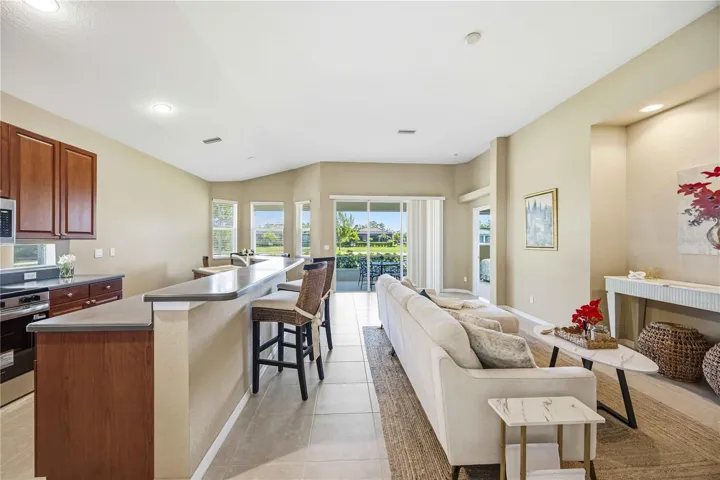 Kitchen overlooking Living Room
