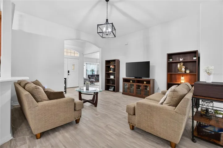 Living room with vaulted ceiling