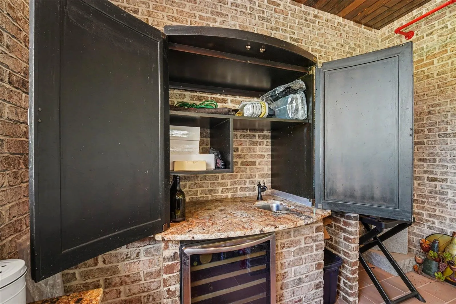 outside bar with wine fridge