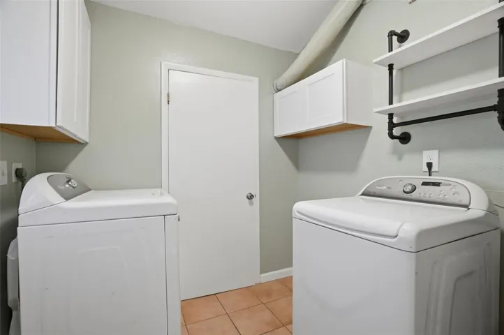 Laundry room which connects the primary bath and the kitchen. Also has a door to the side yard