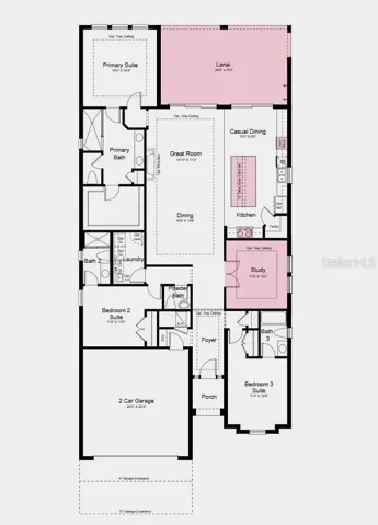 Floor Plan - Additional Highlights Include:  tray ceiling package, 4' garage extension, 8' interior doors, outdoor kitchen rough-in, pool/spa prewire with gas stub-out, laundry package, refrigerator, and flooring extended into the primary suite and closet