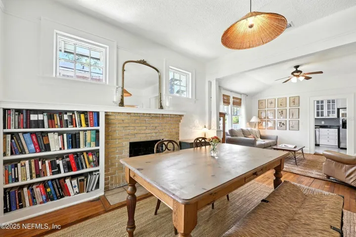 Fireplace and built in bookshelves